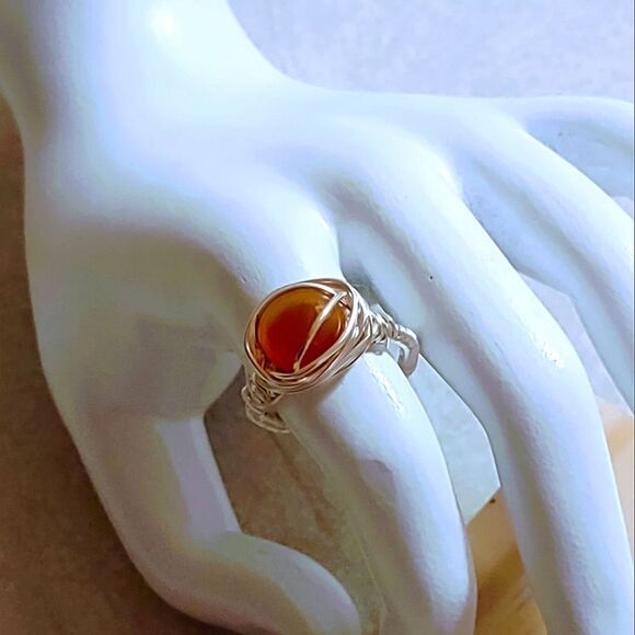 NATURAL CARNELIAN POLISHED STONE WIRE WRAPPED RING WOMEN'S SIZE 8 - Picture 3 of 8
